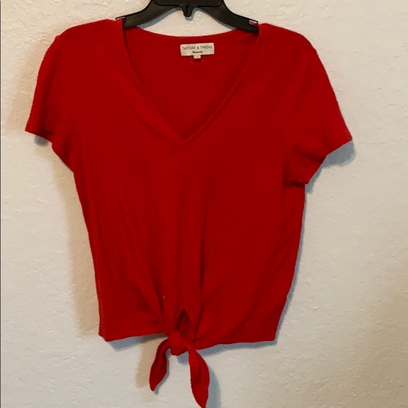 Madewell Texture & Thread Red Front Tie Top - Picture 2 of 4